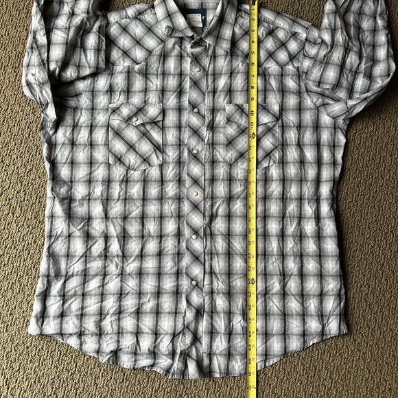 Vintage Wrangler Western Shirt Men’s Pearl Snap XL Black White Gray Plaid Rodeo - Picture 4 of 8